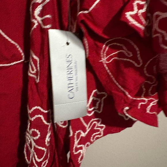 Catherines Red with White Floral Embroidery V-Neck Blouse - Picture 7 of 10